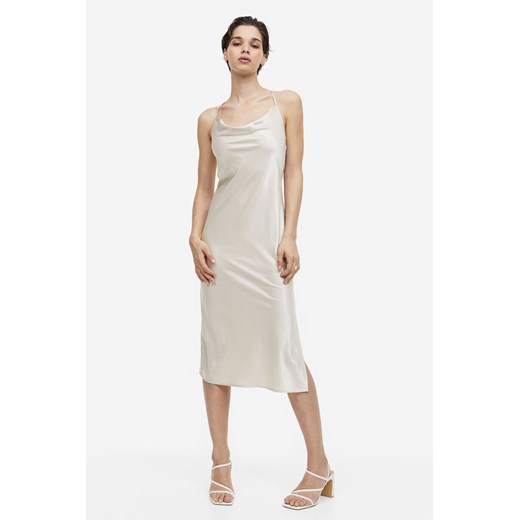 H & M - Satynowa sukienka na ramiączkach ze strassem - Beżowy H & M 40 H&M