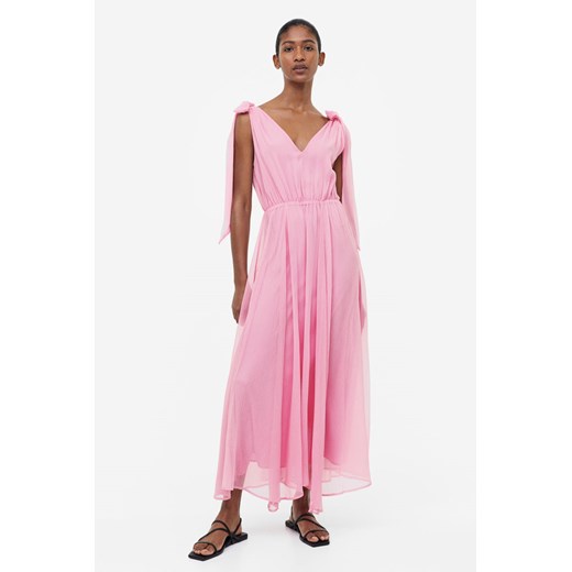 H & M - Długa sukienka z kokardą - Różowy H & M 38 H&M