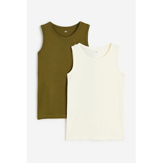 H & M - Bawełniana koszulka 2-pak - Zielony ze sklepu H&M w kategorii Podkoszulki dziecięce - zdjęcie 169593158