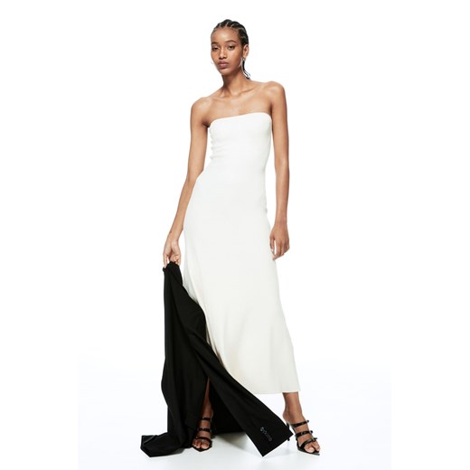 H & M - Sukienka bandeau z dzianiny w prążki - Biały H & M L H&M