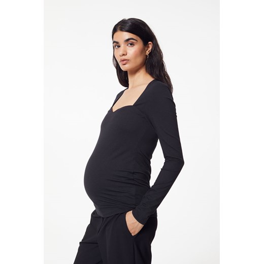 H & M - MAMA Top z dekoltem w serce - Czarny ze sklepu H&M w kategorii Bluzki ciążowe - zdjęcie 169593488