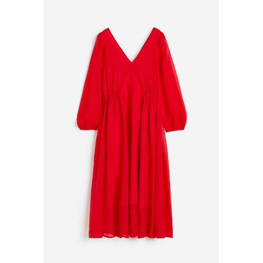 H & M - Sukienka z baloniastym rękawem i dekoltem w serek - Czerwony H & M M H&M