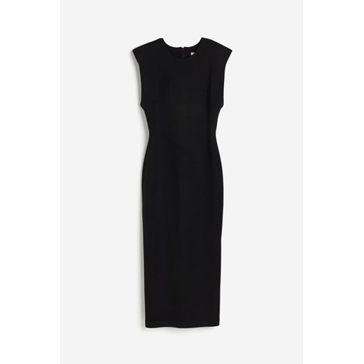 H & M - Sukienka midi z watowanymi ramionami - Czarny H & M S H&M