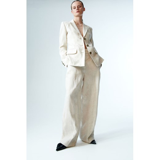 H & M - Eleganckie spodnie lniane - Beżowy ze sklepu H&M w kategorii Spodnie damskie - zdjęcie 169593649