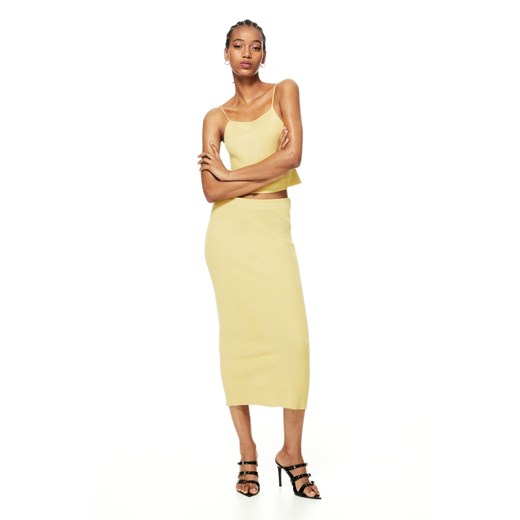 H & M - Spódnica z dzianiny w prążki - Żółty ze sklepu H&M w kategorii Spódnice - zdjęcie 169594437
