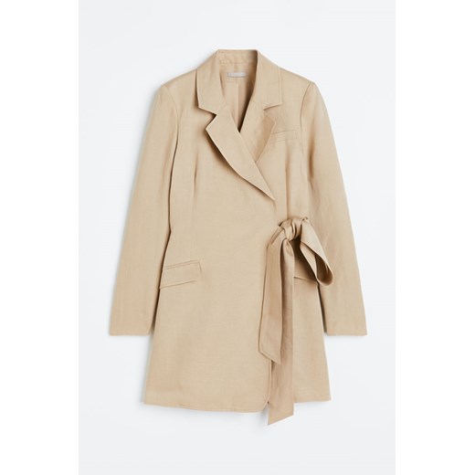 H & M - Kopertowa sukienka żakietowa z domieszką lnu - Beżowy H & M 36 H&M