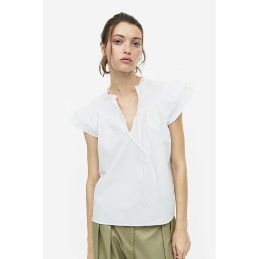 H & M - Popelinowa bluzka z falbankowym rękawem - Biały H & M L H&M