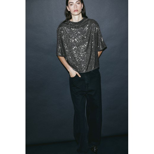 H & M - Cekinowy top - Szary ze sklepu H&M w kategorii Bluzki damskie - zdjęcie 169594807