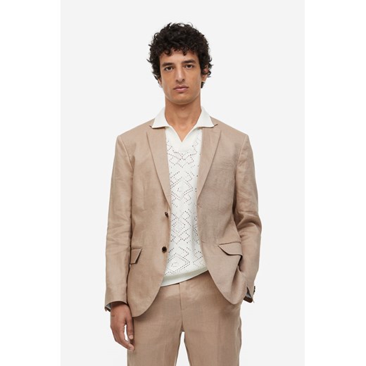 H & M - Lniana marynarka Slim Fit - Brązowy H & M 52 H&M