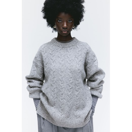 H & M - Sweter oversize w warkoczowy splot - Szary H & M M H&M