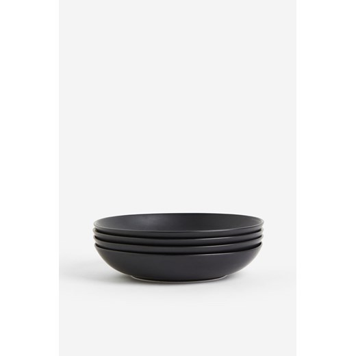 H & M - Głęboki talerz porcelanowy 4-pak - Czarny ze sklepu H&M w kategorii Talerze - zdjęcie 169595919
