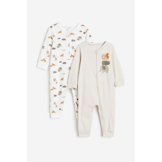 H & M - Bawełniana piżama we wzory 2-pak - Beżowy ze sklepu H&M w kategorii Piżamy dziecięce - zdjęcie 169596507