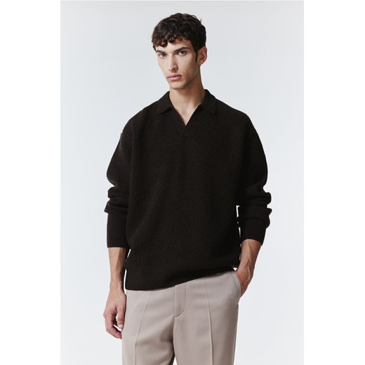 H & M - Wełniany sweter z kołnierzykiem Relaxed Fit - Brązowy H & M S H&M