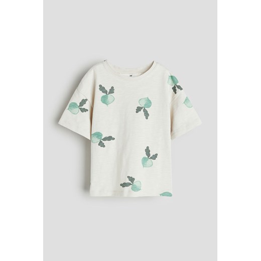 H & M - Bawełniany T-shirt oversize - Beżowy ze sklepu H&M w kategorii Bluzki dziewczęce - zdjęcie 169596929