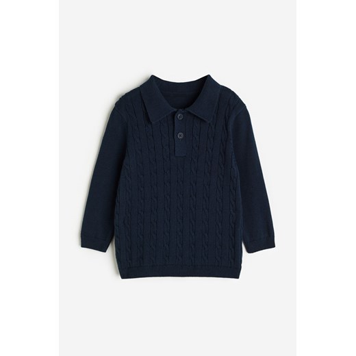 H & M - Sweter polo w warkoczowy splot - Niebieski H & M 92 (1½-2Y) H&M
