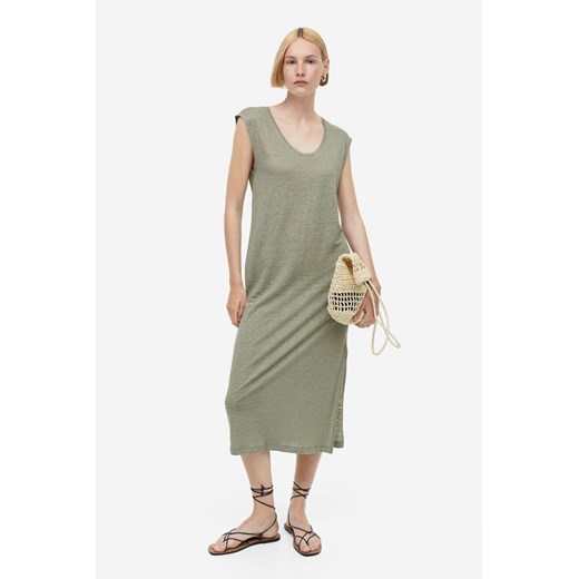 H & M - Dżersejowa sukienka z lnu - Zielony ze sklepu H&M w kategorii Sukienki - zdjęcie 169597256