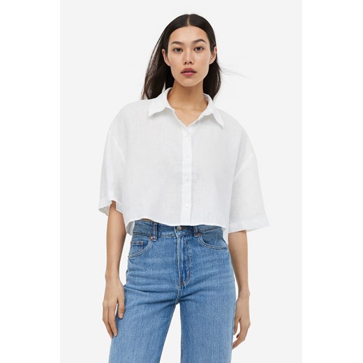 H & M - Lniana koszula oversize - Biały H & M M H&M