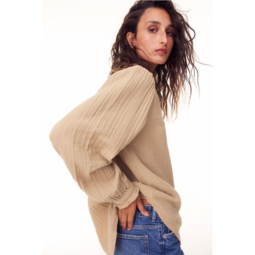 H & M - Bluzka z bawełnianego muślinu - Beżowy H & M S H&M