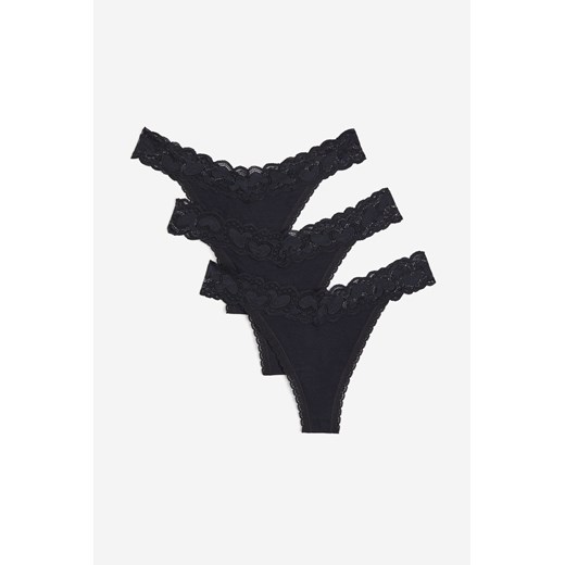 H & M - Bawełniane figi thong 3-pak - Czarny ze sklepu H&M w kategorii Majtki damskie - zdjęcie 169598186