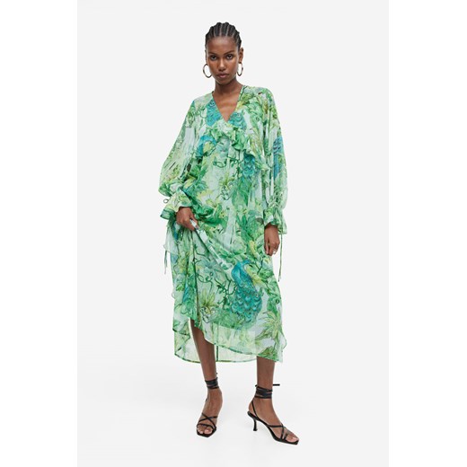 H & M - Długa sukienka z falbaną - Zielony H & M XS H&M