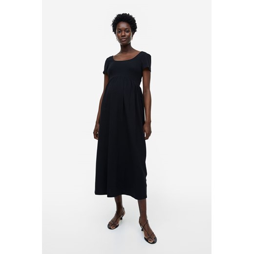 H & M - MAMA Dżersejowa sukienka z dekoltem karo - Czarny H & M S H&M