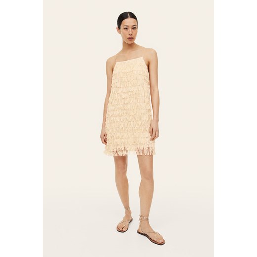 Beżowa sukienka H & M prosta z dekoltem karo na lato na ramiączkach