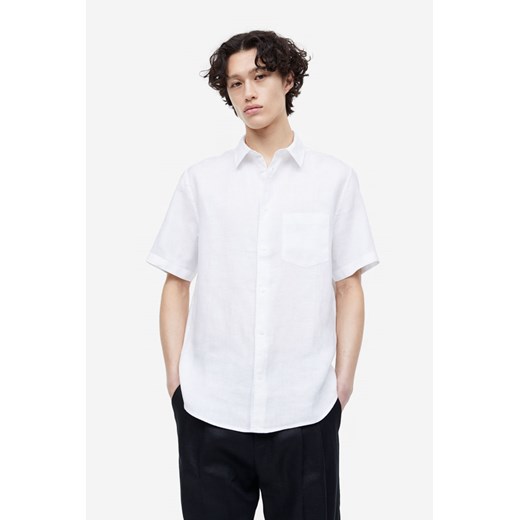H & M - Lniana koszula z krótkim rękawem Regular Fit - Biały H & M XXL H&M