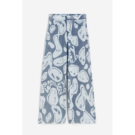 H & M - Szerokie spodnie w nadruki - Niebieski H & M 134 (8-9Y) H&M