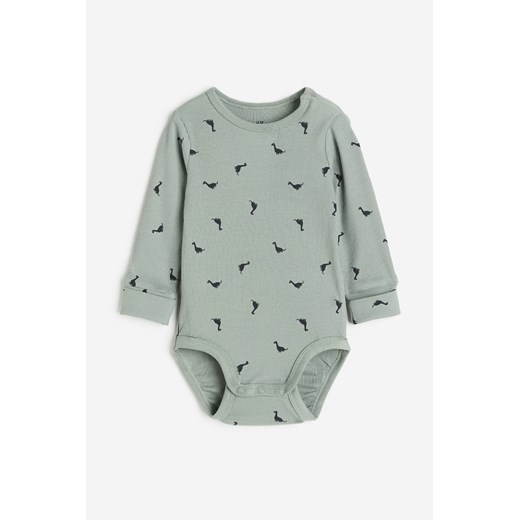 H & M - Body z regulacją rozmiaru i z długim rękawem - Zielony H & M 74 (6-9M) H&M