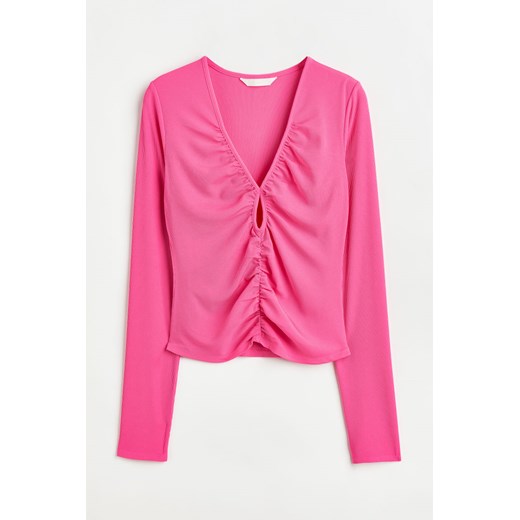 H & M - Krótki top z marszczeniem - Różowy ze sklepu H&M w kategorii Bluzki damskie - zdjęcie 169598939