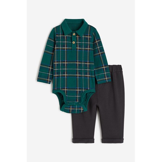 H & M - Komplet 2-częściowy body i spodnie - Zielony ze sklepu H&M w kategorii Komplety niemowlęce - zdjęcie 169598965