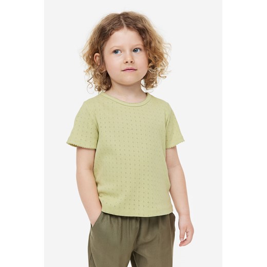 H & M - Prążkowany top z pikotkami - Zielony H & M 116 (4-6Y) H&M