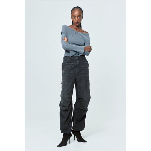 H & M - Spodnie spadochronowe z denimu - Szary ze sklepu H&M w kategorii Spodnie damskie - zdjęcie 169599105