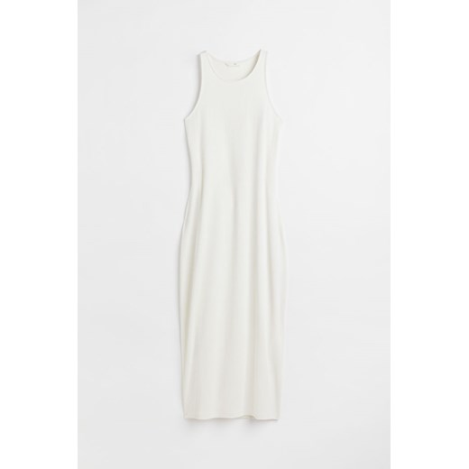 H & M - Prążkowana sukienka z odkrytymi plecami - Biały H & M XXL H&M