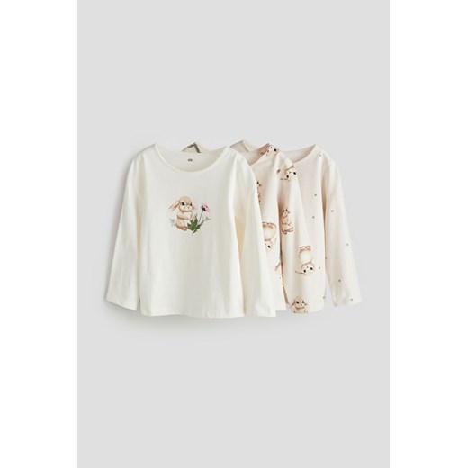 H & M - Dżersejowy top z długim rękawem 3-pak - Beżowy H & M 134;140 (8-10Y) H&M