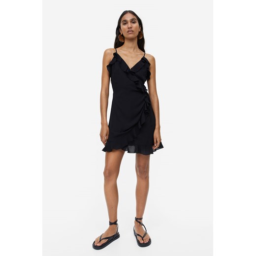 H & M - Kopertowa sukienka z falbaną - Czarny ze sklepu H&M w kategorii Sukienki - zdjęcie 169600037