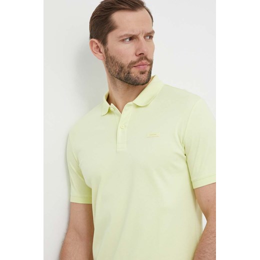 Calvin Klein polo bawełniane kolor żółty gładki ze sklepu ANSWEAR.com w kategorii T-shirty męskie - zdjęcie 169601375