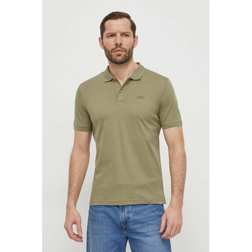 Calvin Klein polo bawełniane kolor zielony gładki ze sklepu ANSWEAR.com w kategorii T-shirty męskie - zdjęcie 169601387