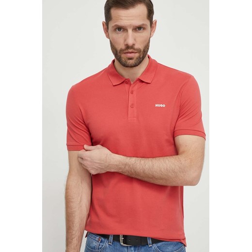HUGO polo bawełniane kolor czerwony gładki 50466182 ze sklepu ANSWEAR.com w kategorii T-shirty męskie - zdjęcie 169601428