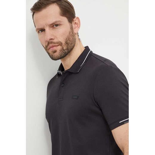 Calvin Klein polo bawełniane kolor czarny gładki ze sklepu ANSWEAR.com w kategorii T-shirty męskie - zdjęcie 169601698