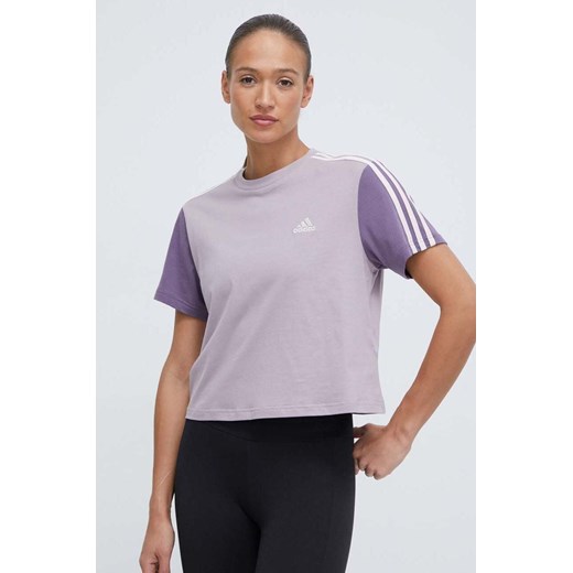 adidas t-shirt bawełniany damski kolor fioletowy IS1571 ze sklepu ANSWEAR.com w kategorii Bluzki damskie - zdjęcie 169601759
