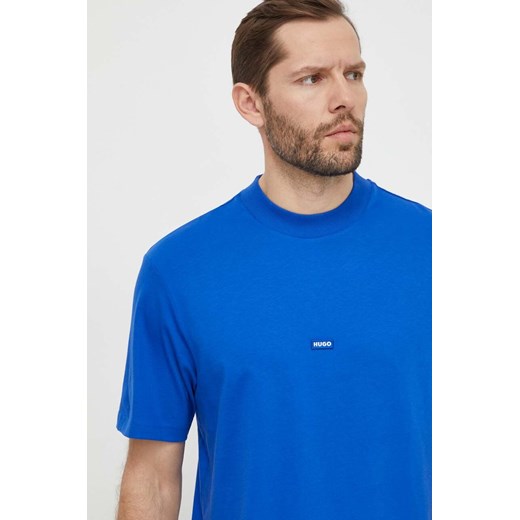 Hugo Blue t-shirt bawełniany męski kolor niebieski gładki 50509991 ze sklepu ANSWEAR.com w kategorii T-shirty męskie - zdjęcie 169601837