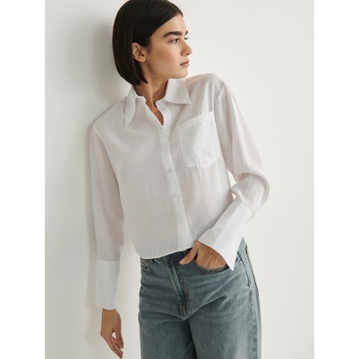 Reserved - Koszula z połyskującej tkaniny - biały ze sklepu Reserved w kategorii Koszule damskie - zdjęcie 169606339