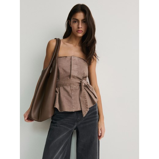 Reserved - Jeansowy top z wiązaniem - beżowy Reserved XL Reserved