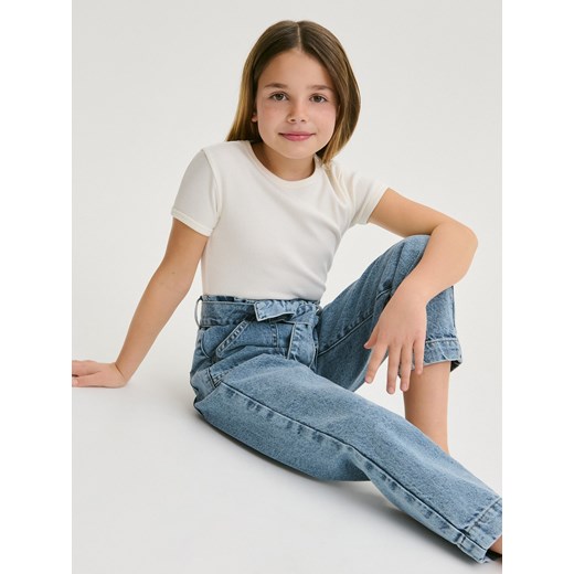 Reserved - Jeansy baggy z paskiem - niebieski ze sklepu Reserved w kategorii Spodnie dziewczęce - zdjęcie 169607136