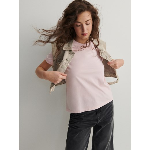 Reserved - T-shirt z efektem postarzenia - pastelowy róż ze sklepu Reserved w kategorii Bluzki damskie - zdjęcie 169607318