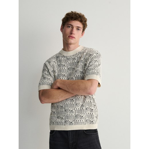 Reserved - Sweter ze strukturalnej dzianiny - biały ze sklepu Reserved w kategorii Swetry męskie - zdjęcie 169615155