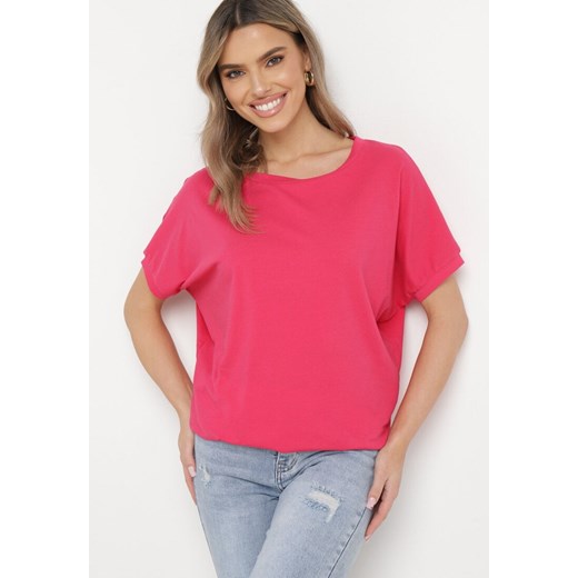 Różowy T-shirt z Krótkimi Rękawami i Dłuższym Tyłem Cercisa ze sklepu Born2be Odzież w kategorii Bluzki damskie - zdjęcie 169616869
