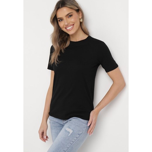 Czarny Klasyczny T-shirt Bawełniany z Krótkim Rękawem Ismerina ze sklepu Born2be Odzież w kategorii Bluzki damskie - zdjęcie 169616876