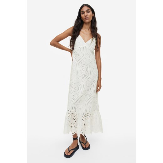 H & M - Sukienka z haftem angielskim - Biały H & M XXL H&M